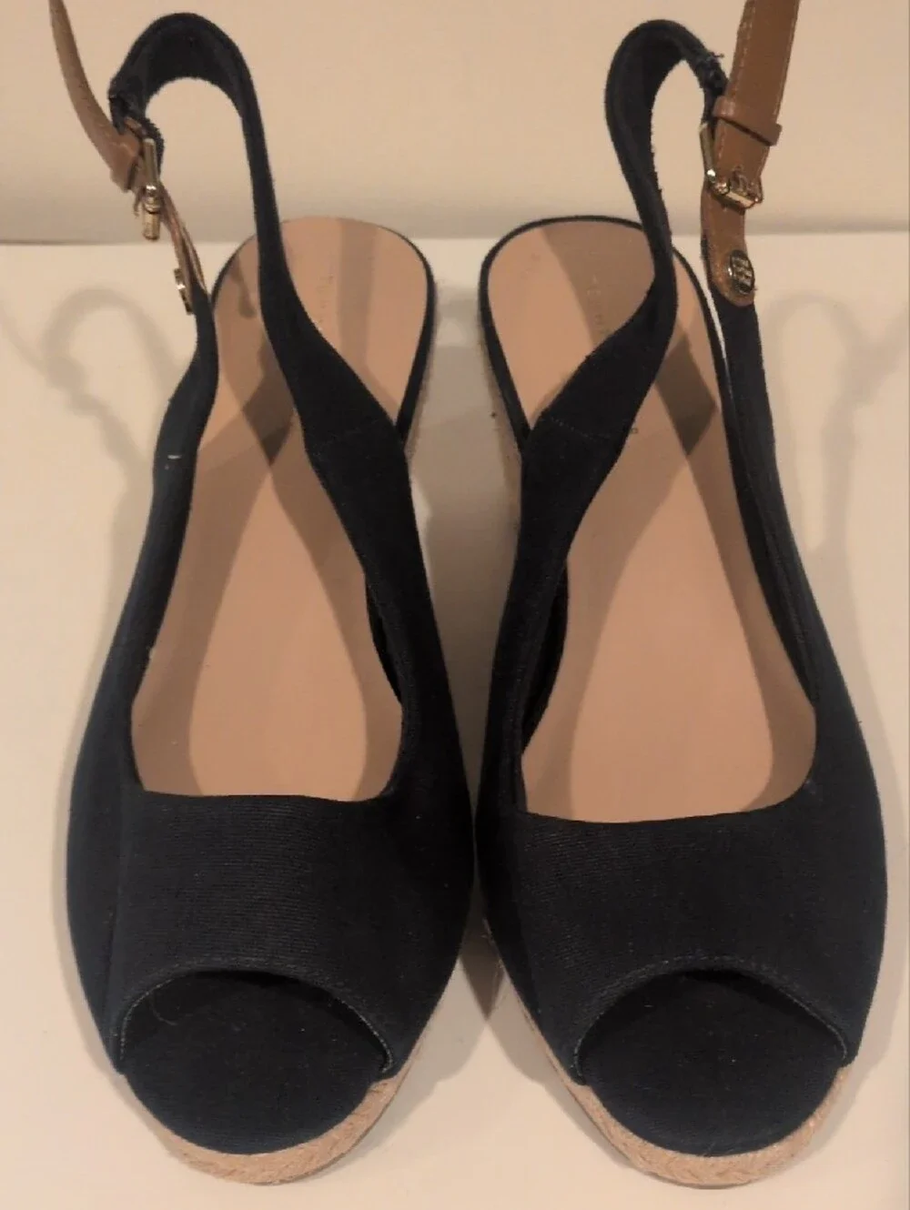 NWOT Tommy Hilfiger Navy Espadrille Wedge Peep Toe Slingback Sandal Size 9.5